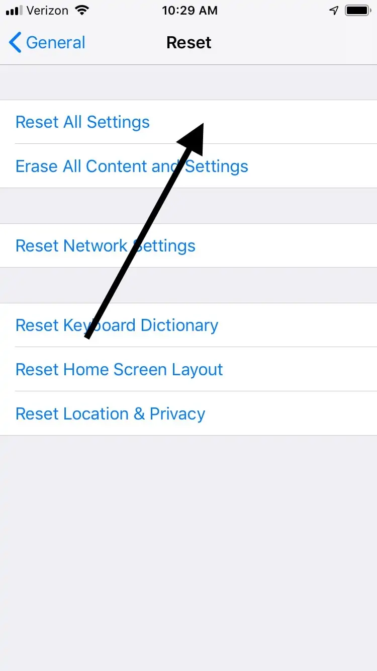 iPhone Reset All Settings
