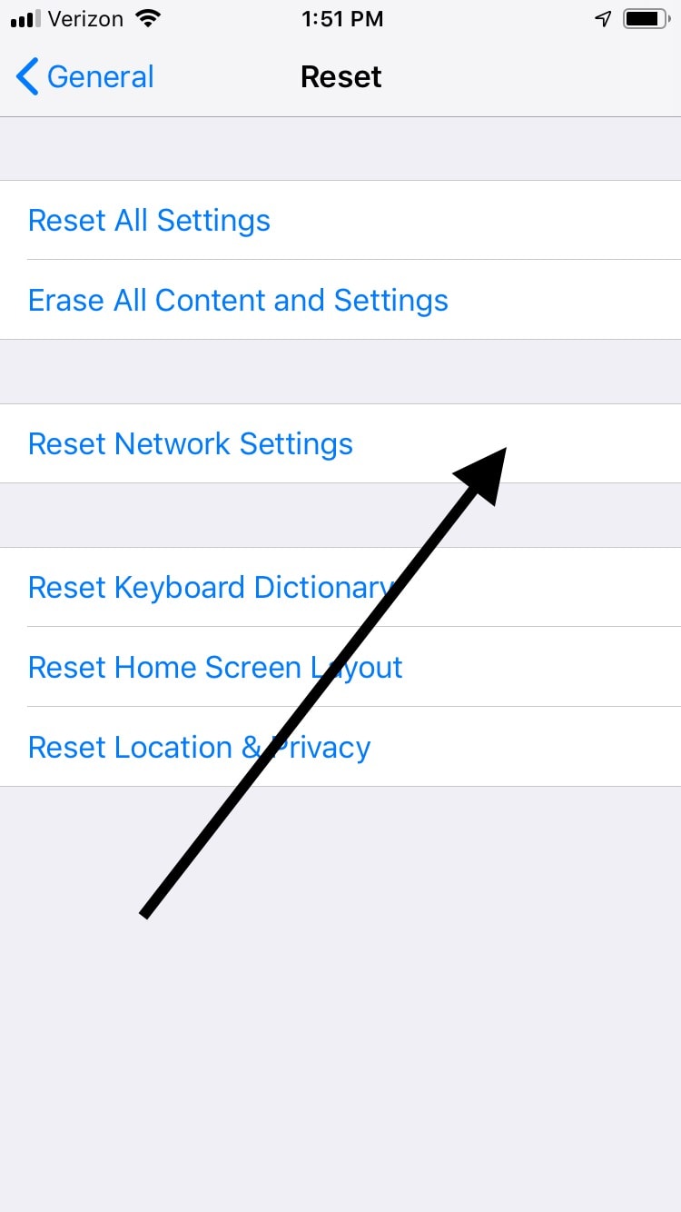 iPhone Reset Network Settings