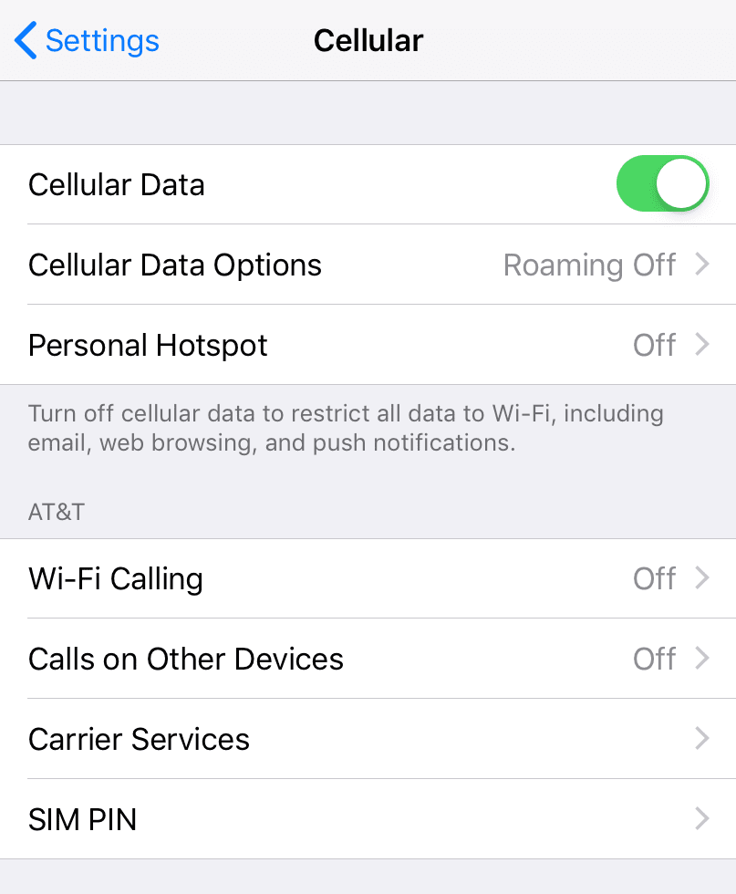 Check Cellular Data
