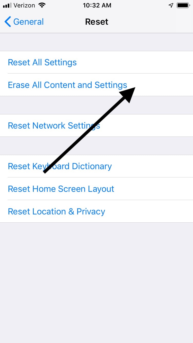 iPhone Erase All Content and Settings