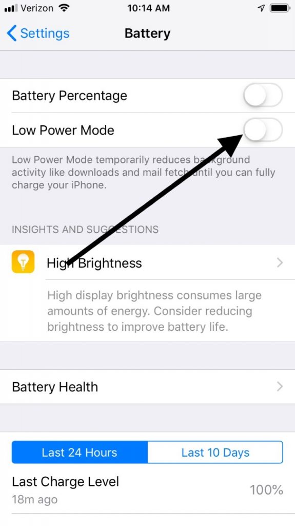 battery indicator yellow iphone