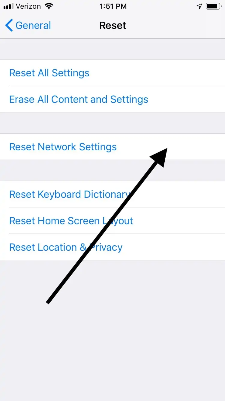 iPhone Reset Network Settings 