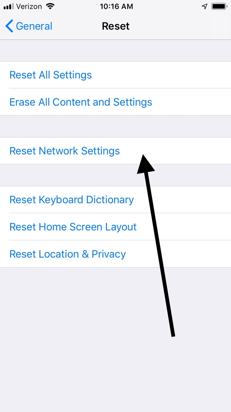 iPhone Reset Network Settings