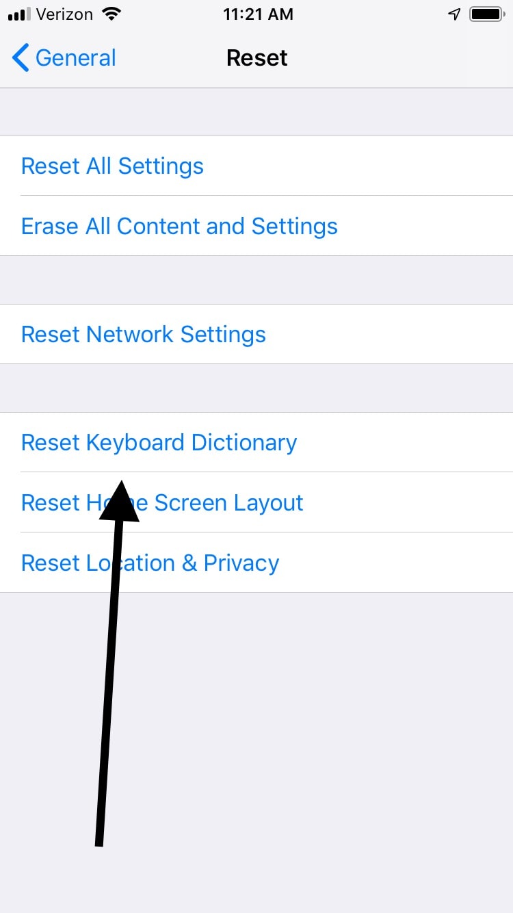 Reset iPhone Keyboard Dictionary