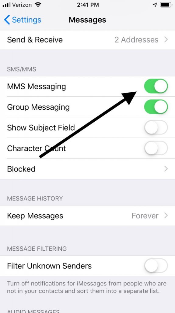 Turn on MMS Messaging