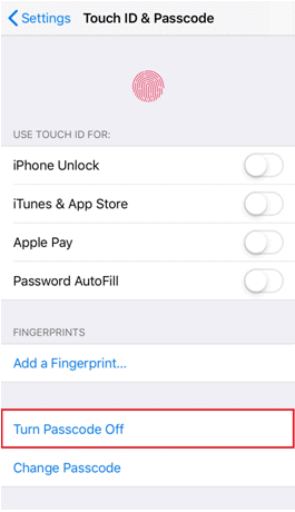 Turn Passcode Off