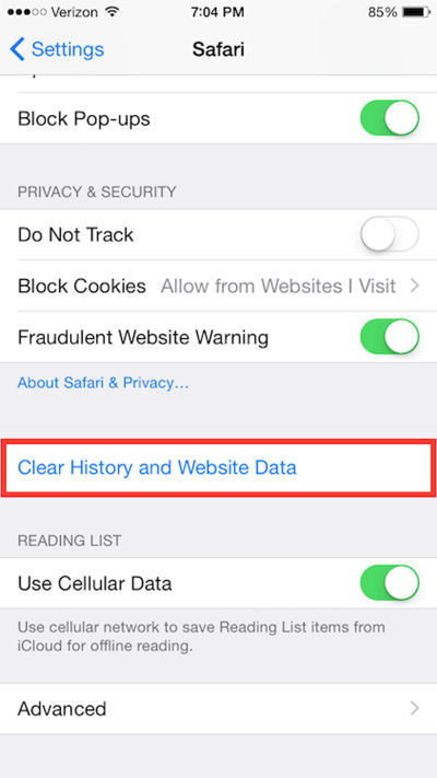 Clear iPhone Browsing Data 