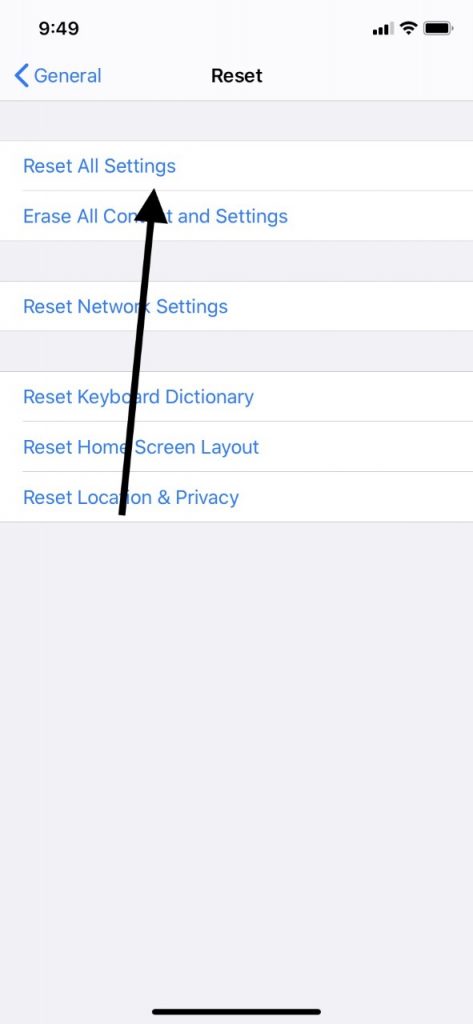 Reset All Settings for iPad Keyboard Not Working