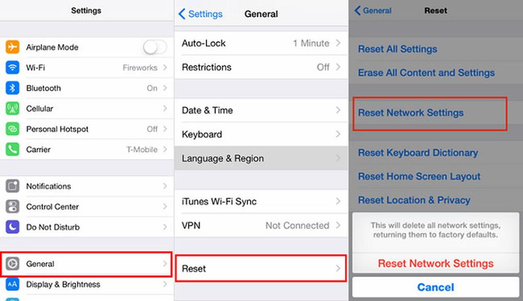 iPhone Reset network settings 