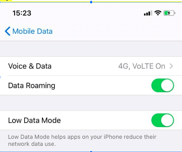 iPhone Low data mode 