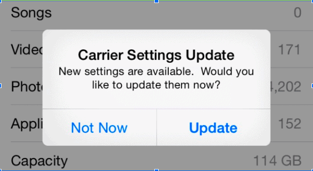 iPhone Update carrier settings