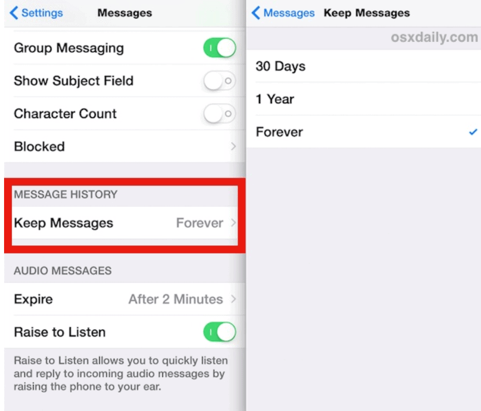 do iphone text messages delete automatically