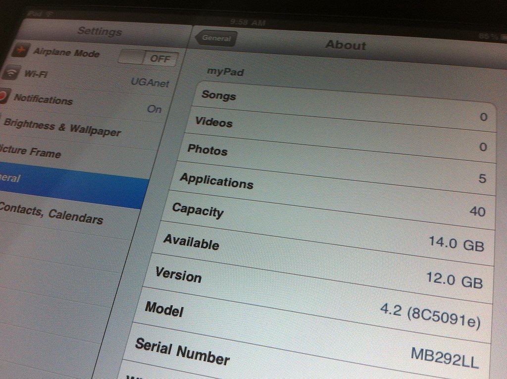 First generation iPad Settings 