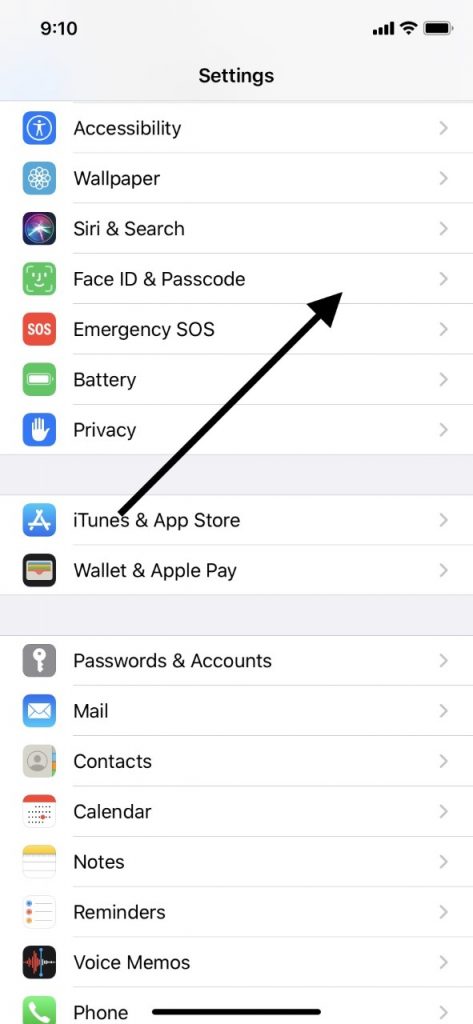 Go to Face ID and Passcode