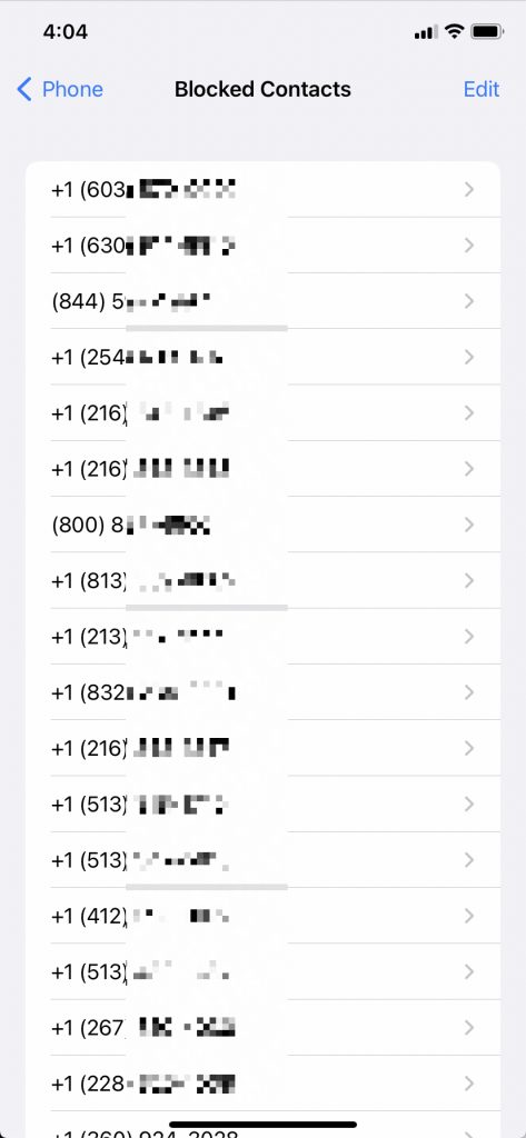 Blocked Contacts List