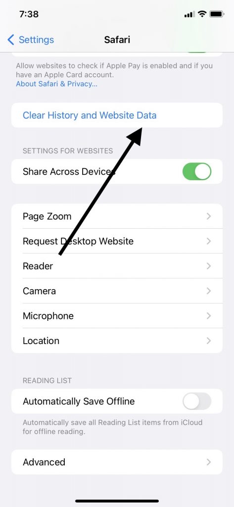 Clear History and Website Data