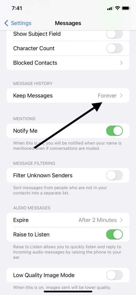 Keep Messages Setting